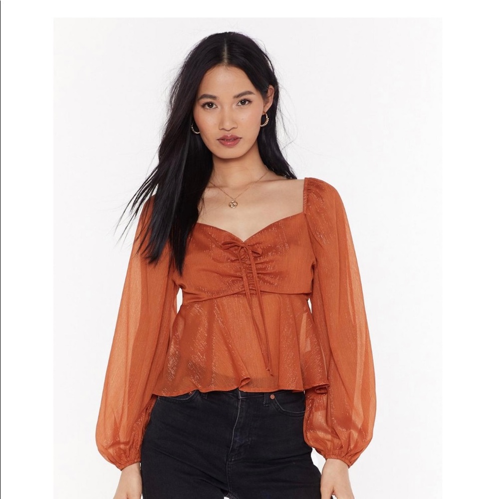 Nasty Gal MS metallic floaty square neck blouse
